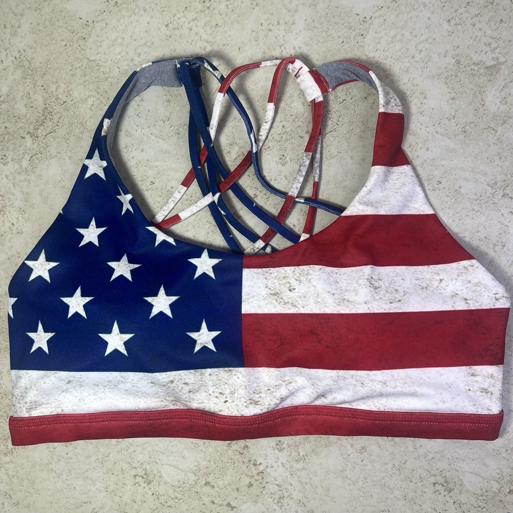 Curves N Combatboots CNC Sports Bra Medium American Flag Patriotic Strappy Back